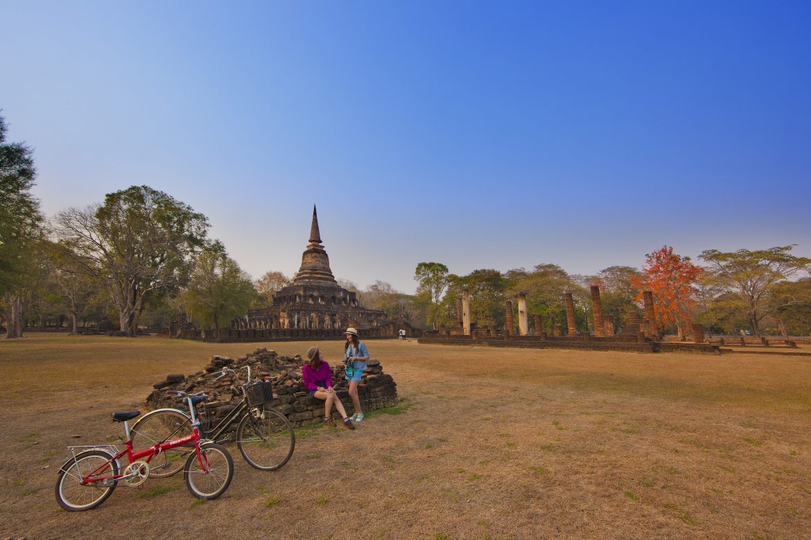 Radfahren in Sukhothai, Thailand, umweltfreundliche Reisen